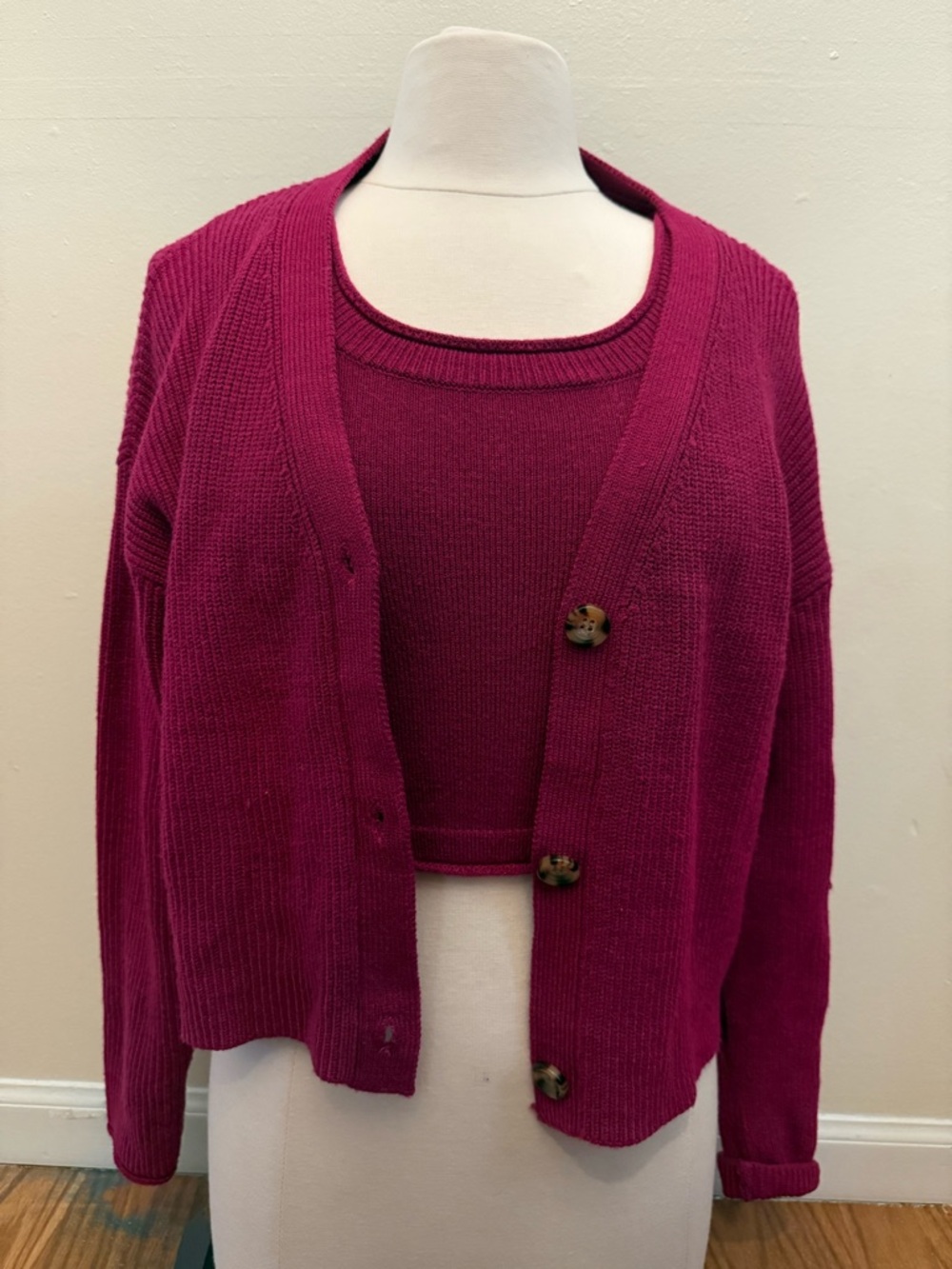 Listicle Raspberry Knit Cardigan and Tank Set